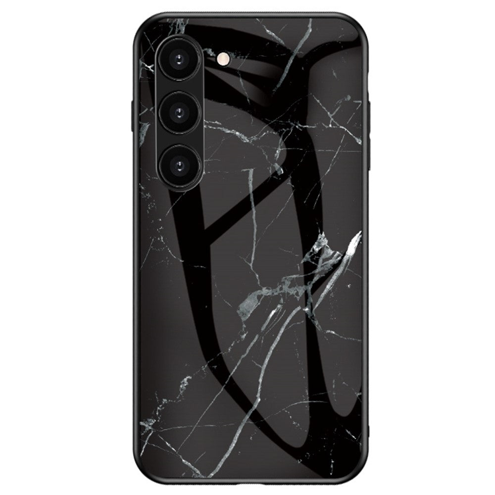 For Samsung Galaxy S23+ Marble Pattern Printing Tempered Glass Back Case Shockproof PC +TPU Frame Scratch-Resistant Phone Cover