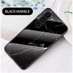 For Samsung Galaxy S23+ Marble Pattern Printing Tempered Glass Back Case Shockproof PC +TPU Frame Scratch-Resistant Phone Cover