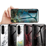 For Samsung Galaxy S23+ Marble Pattern Printing Tempered Glass Back Case Shockproof PC +TPU Frame Scratch-Resistant Phone Cover