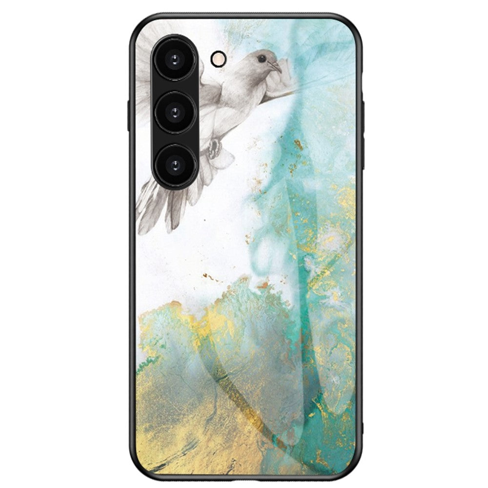 For Samsung Galaxy S23+ Marble Pattern Printing Tempered Glass Back Case Shockproof PC +TPU Frame Scratch-Resistant Phone Cover