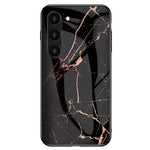 For Samsung Galaxy S23+ Marble Pattern Printing Tempered Glass Back Case Shockproof PC +TPU Frame Scratch-Resistant Phone Cover