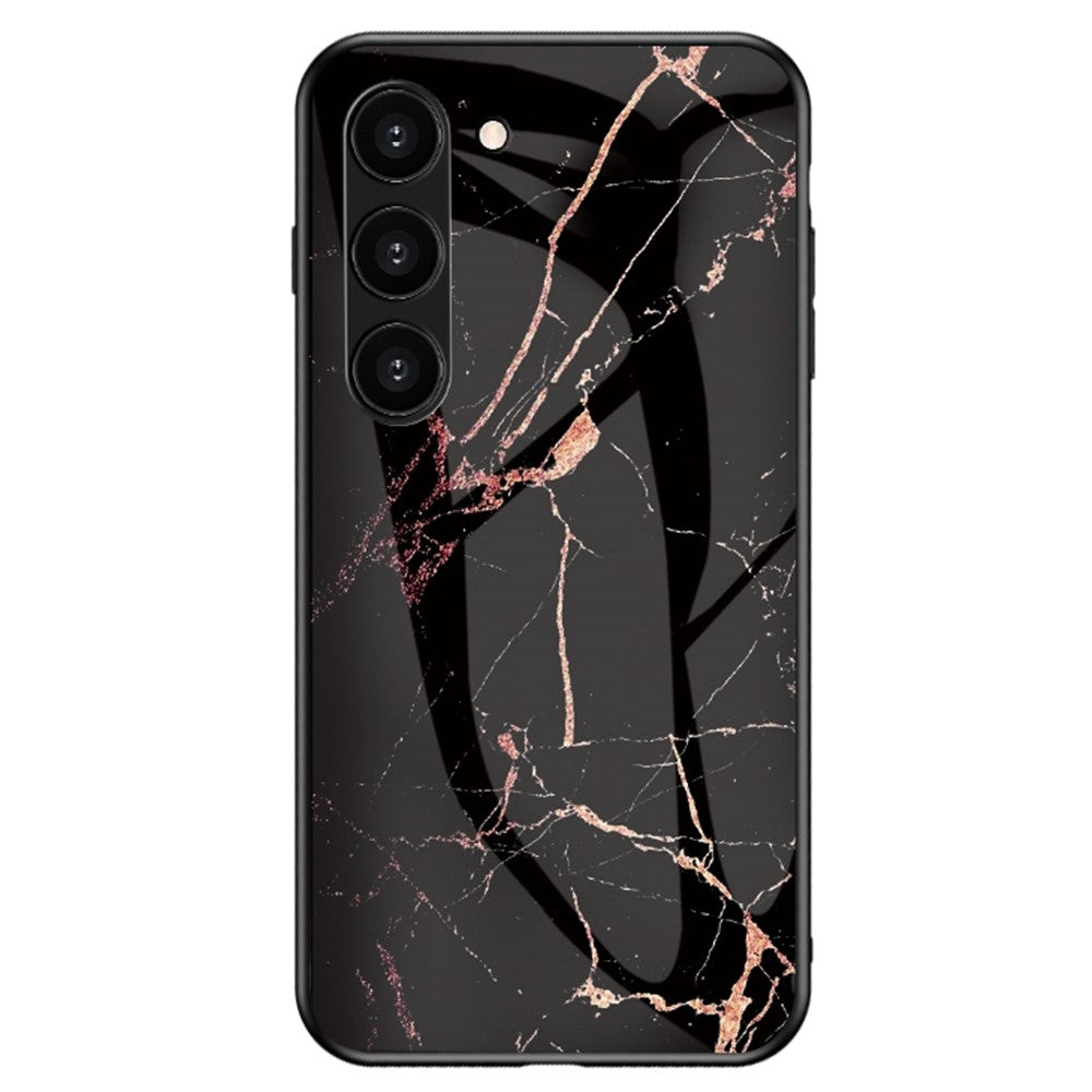 For Samsung Galaxy S23+ Marble Pattern Printing Tempered Glass Back Case Shockproof PC +TPU Frame Scratch-Resistant Phone Cover