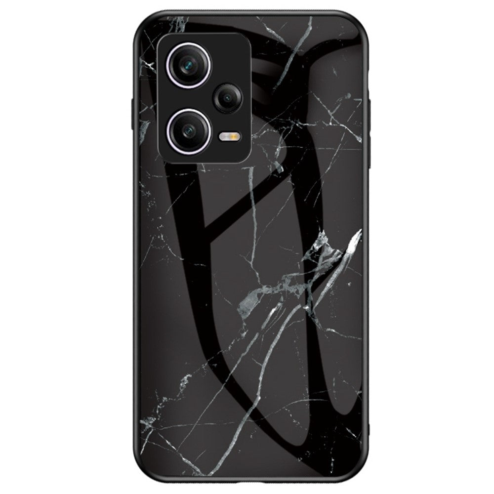 For Xiaomi Redmi Note 12 Pro 5G Marble Pattern Printing Phone Case Hard Tempered Glass + PC Back TPU Bumper Shock Absorption Protective Cover
