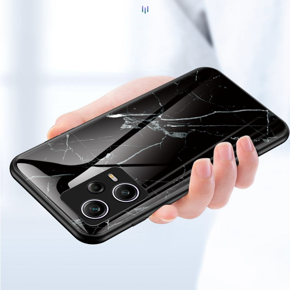 For Xiaomi Redmi Note 12 Pro 5G Marble Pattern Printing Phone Case Hard Tempered Glass + PC Back TPU Bumper Shock Absorption Protective Cover