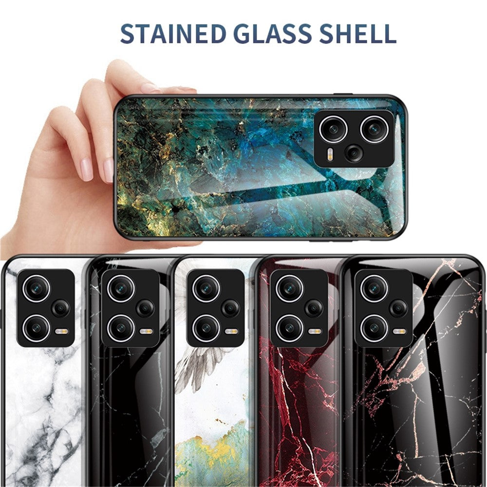 For Xiaomi Redmi Note 12 Pro 5G Marble Pattern Printing Phone Case Hard Tempered Glass + PC Back TPU Bumper Shock Absorption Protective Cover