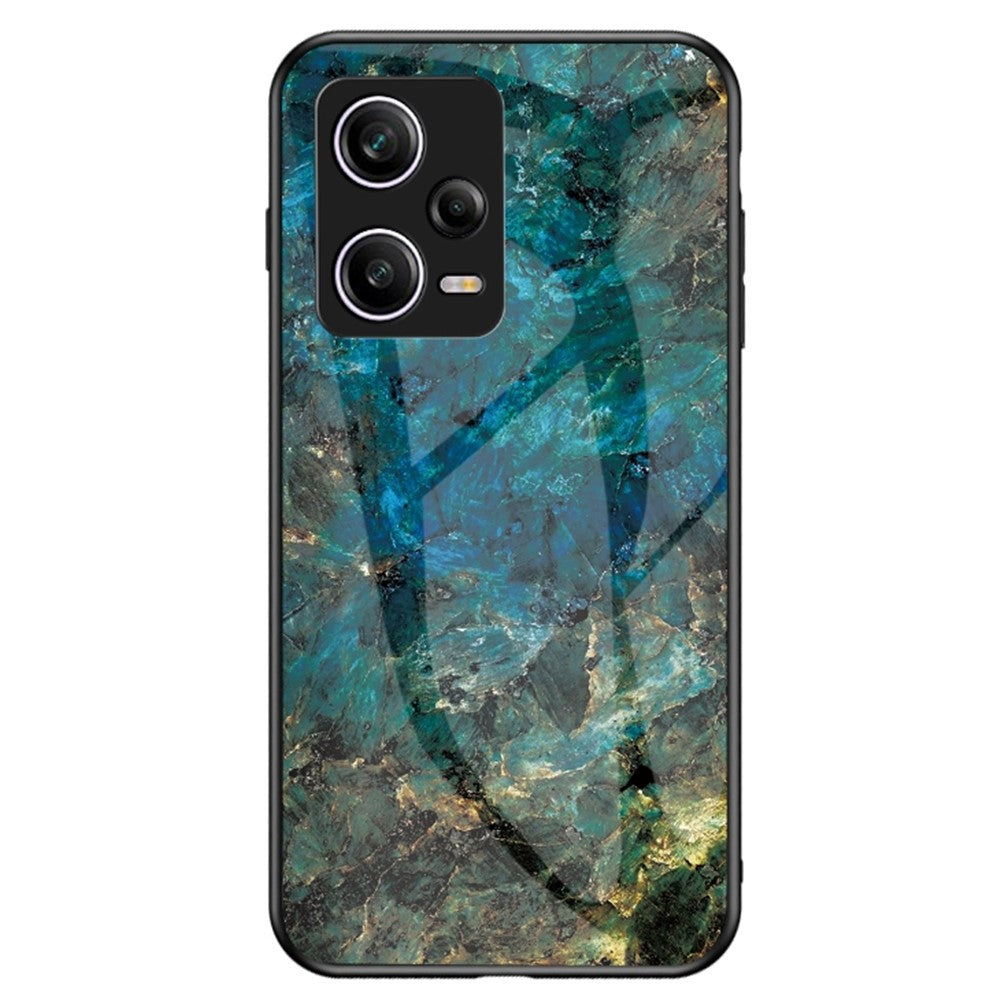 For Xiaomi Redmi Note 12 Pro 5G Marble Pattern Printing Phone Case Hard Tempered Glass + PC Back TPU Bumper Shock Absorption Protective Cover