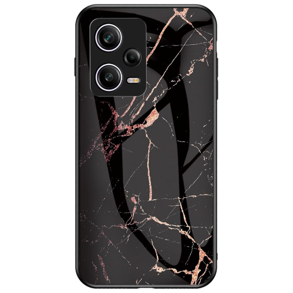 For Xiaomi Redmi Note 12 Pro 5G Marble Pattern Printing Phone Case Hard Tempered Glass + PC Back TPU Bumper Shock Absorption Protective Cover