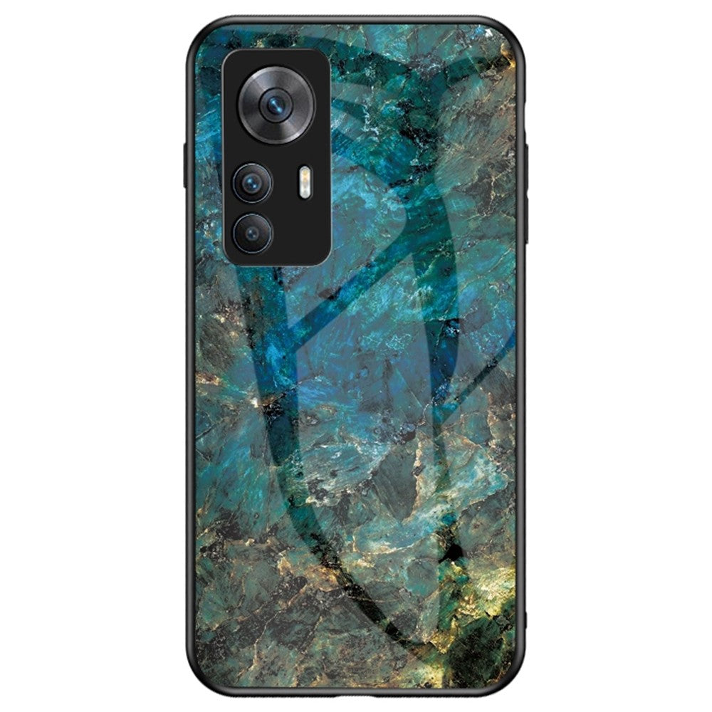 For Xiaomi Redmi K50 Ultra 5G / 12T 5G Marble Pattern Printing Shockproof Anti-Scratch Case Hard Tempered Glass + PC Back TPU Bumper Protective Phone Cover
