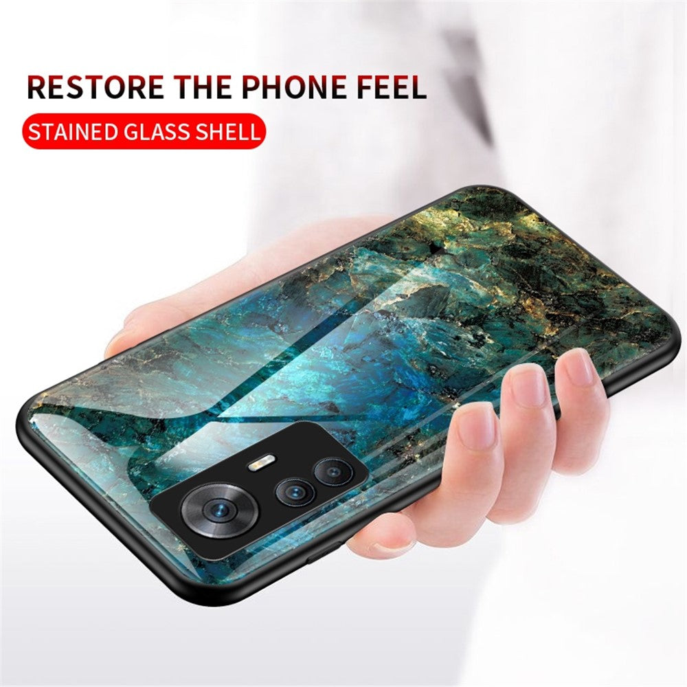 For Xiaomi Redmi K50 Ultra 5G / 12T 5G Marble Pattern Printing Shockproof Anti-Scratch Case Hard Tempered Glass + PC Back TPU Bumper Protective Phone Cover