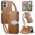 Stand Case for Oppo F31 5G  /  A6 Pro 5G Leaf Shape Magnetic Clasp Leather Phone Cover with Hand Strap