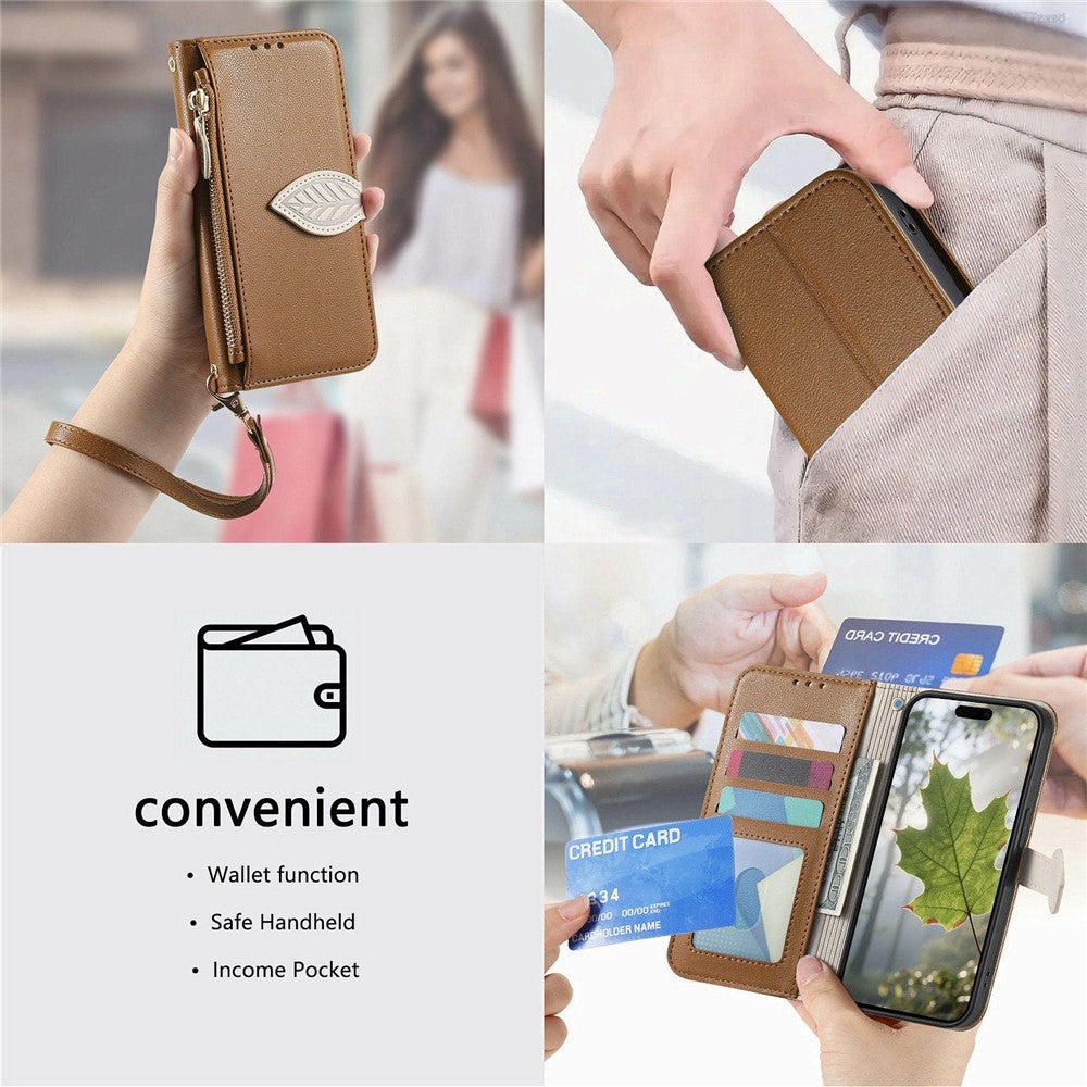 Stand Case for Oppo F31 5G  /  A6 Pro 5G Leaf Shape Magnetic Clasp Leather Phone Cover with Hand Strap