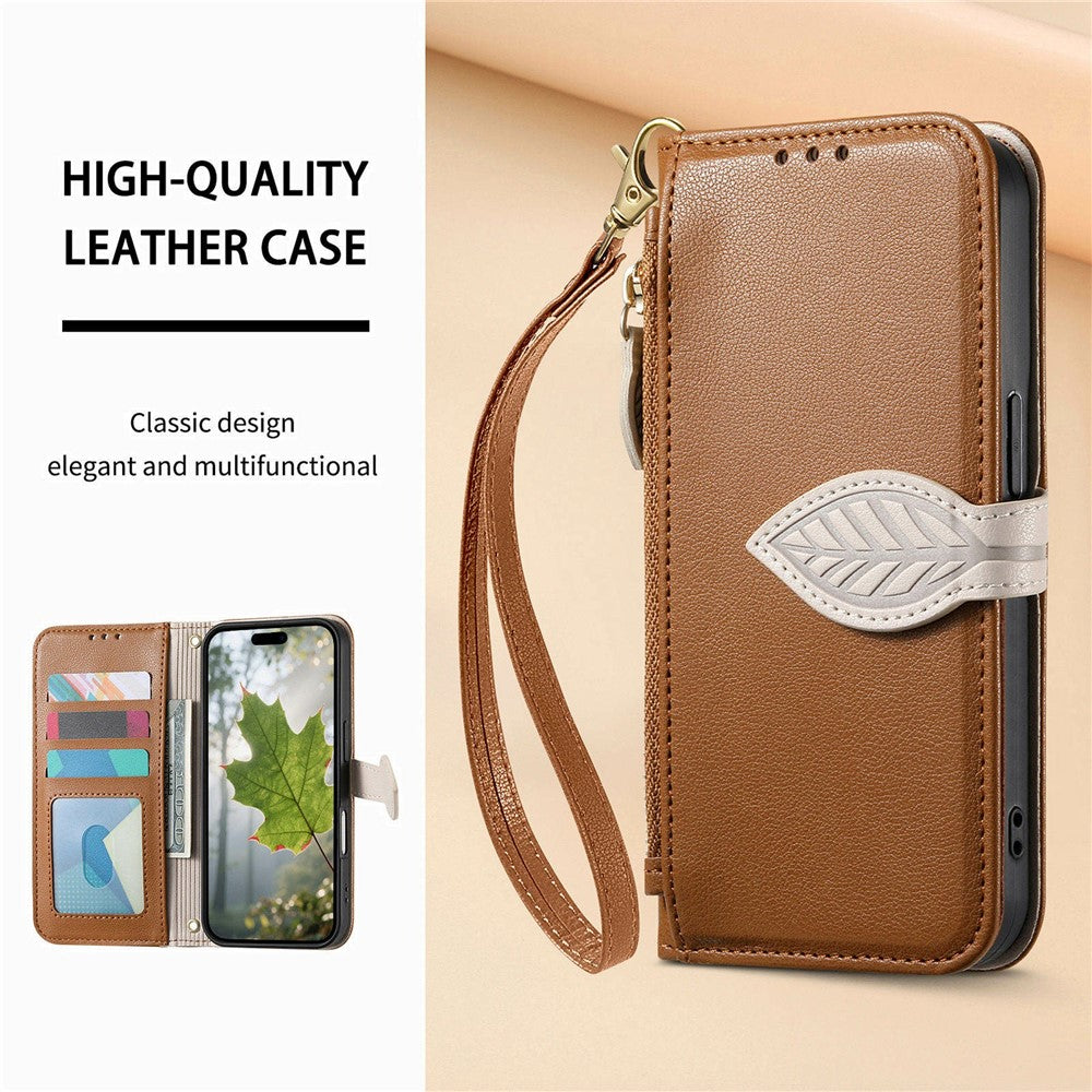 Stand Case for Oppo F31 5G  /  A6 Pro 5G Leaf Shape Magnetic Clasp Leather Phone Cover with Hand Strap