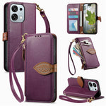 Stand Case for Oppo F31 5G  /  A6 Pro 5G Leaf Shape Magnetic Clasp Leather Phone Cover with Hand Strap