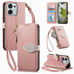 Stand Case for Oppo F31 5G  /  A6 Pro 5G Leaf Shape Magnetic Clasp Leather Phone Cover with Hand Strap