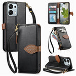 Stand Case for Oppo F31 5G  /  A6 Pro 5G Leaf Shape Magnetic Clasp Leather Phone Cover with Hand Strap