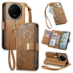 For Honor Magic8 Pro 5G Floral Leaf Buckle Wallet Case Card Holder With Hand Strap Leather Cover