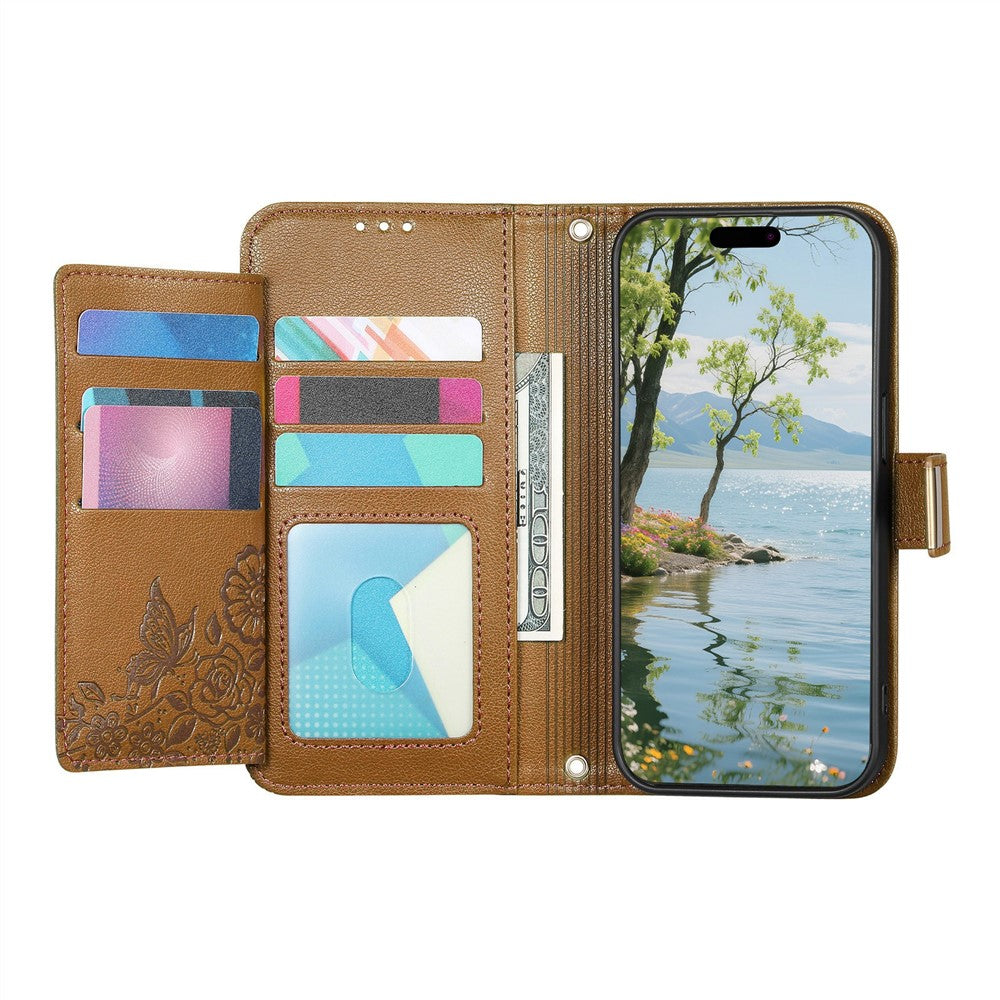 For Honor Magic8 Pro 5G Floral Leaf Buckle Wallet Case Card Holder With Hand Strap Leather Cover