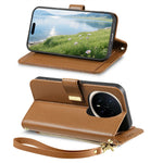 For Honor Magic8 Pro 5G Floral Leaf Buckle Wallet Case Card Holder With Hand Strap Leather Cover