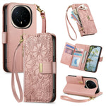 For Honor Magic8 Pro 5G Floral Leaf Buckle Wallet Case Card Holder With Hand Strap Leather Cover