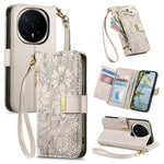 For Honor Magic8 Pro 5G Floral Leaf Buckle Wallet Case Card Holder With Hand Strap Leather Cover