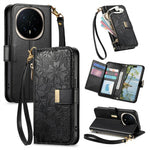For Honor Magic8 Pro 5G Floral Leaf Buckle Wallet Case Card Holder With Hand Strap Leather Cover