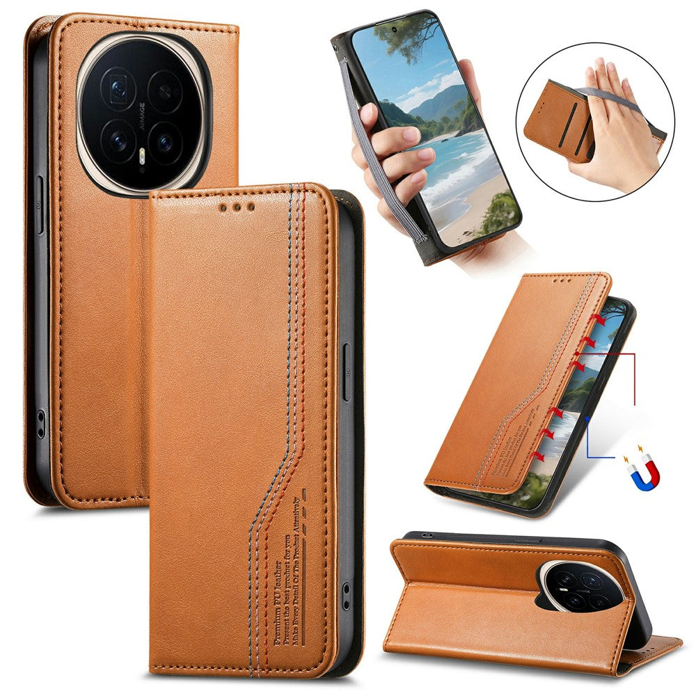 For Honor Magic8 5G Case Wallet Tri-Color Stitching Leather Phone Cover with Elastic Wristband