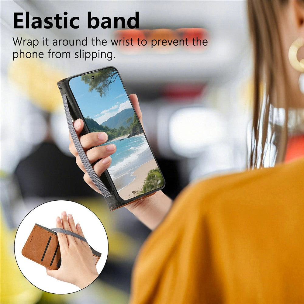 For Honor Magic8 5G Case Wallet Tri-Color Stitching Leather Phone Cover with Elastic Wristband