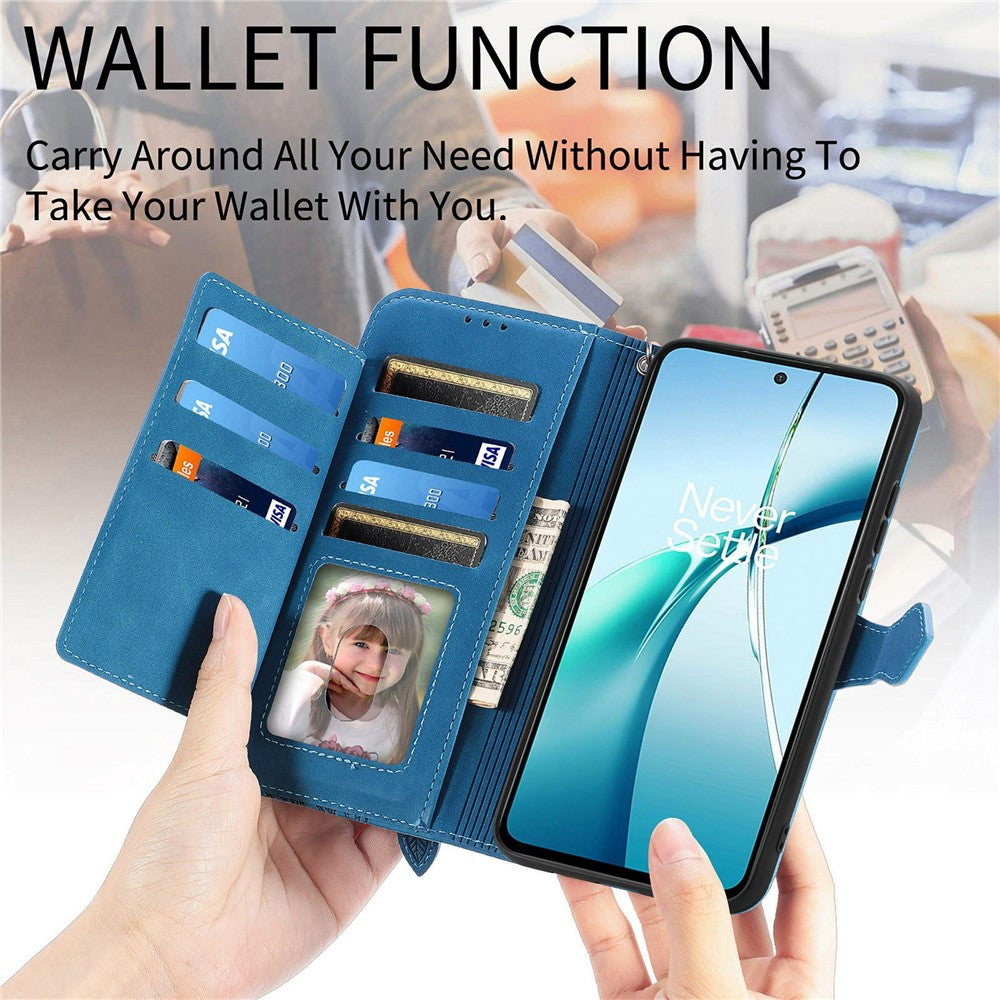 For Honor Magic8 5G Zipper Wallet Case with Strap Flower Imprint PU Leather Phone Cover