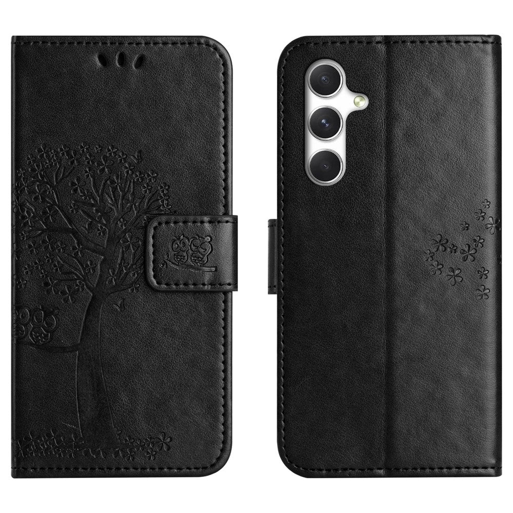 For Samsung Galaxy A57 5G Case PU Leather Owl Tree Imprinted Wallet Phone Cover with Strap