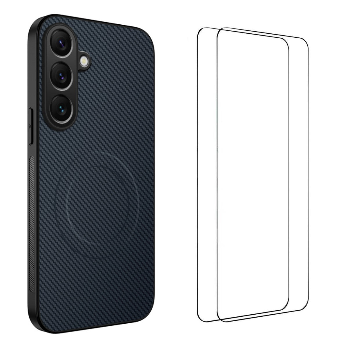 WANLONFENG magnetisk cover til Samsung Galaxy A57 5G i TQ1-serien, PC- og TPU-mobilcover med kulfiberstruktur og 2 stk. skærmfilm