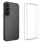 WANLONFENG magnetisk cover til Samsung Galaxy A57 5G i TQ1-serien, PC- og TPU-mobilcover med kulfiberstruktur og 2 stk. skærmfilm