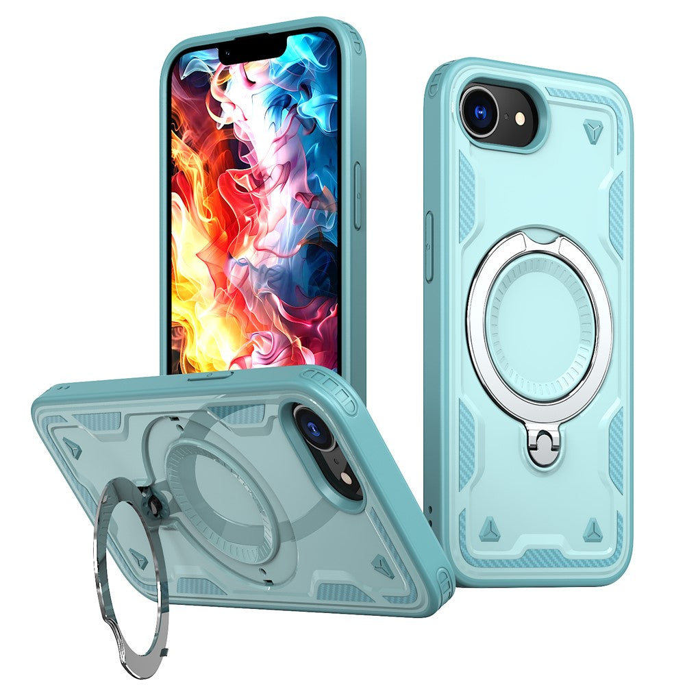 Til iPhone 17e / 16e cover, der er kompatibelt med MagSafe, militærbeskyttelse PC + TPU kickstand telefoncover