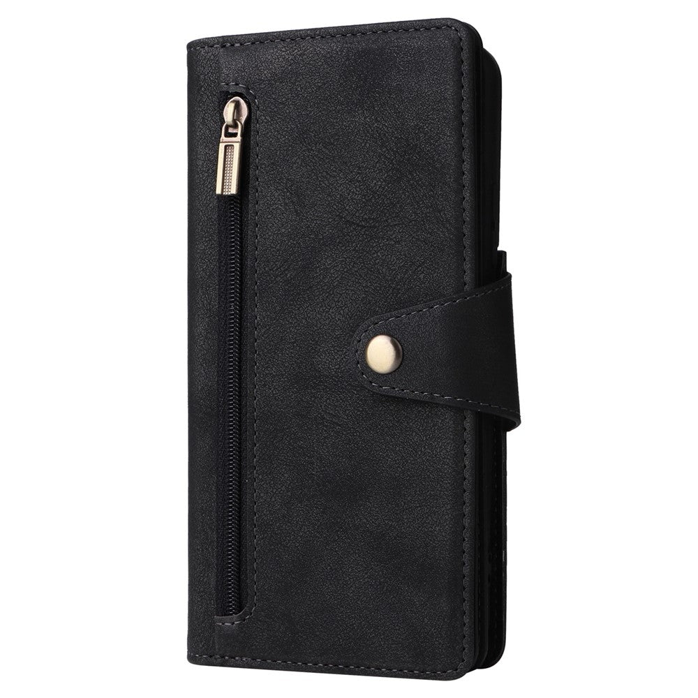 Samsung Galaxy S23-cover med nitte, PU-læderetui, stativ, pung, flere kortlommer og mobilcover med rem