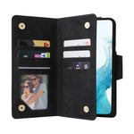 Samsung Galaxy S23-cover med nitte, PU-læderetui, stativ, pung, flere kortlommer og mobilcover med rem