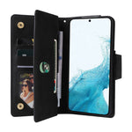 Samsung Galaxy S23-cover med nitte, PU-læderetui, stativ, pung, flere kortlommer og mobilcover med rem