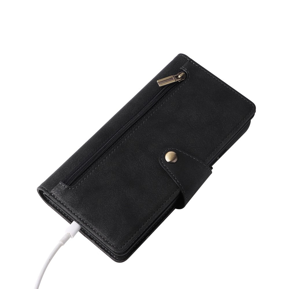 Samsung Galaxy S23-cover med nitte, PU-læderetui, stativ, pung, flere kortlommer og mobilcover med rem