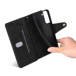 Samsung Galaxy S23-cover med nitte, PU-læderetui, stativ, pung, flere kortlommer og mobilcover med rem