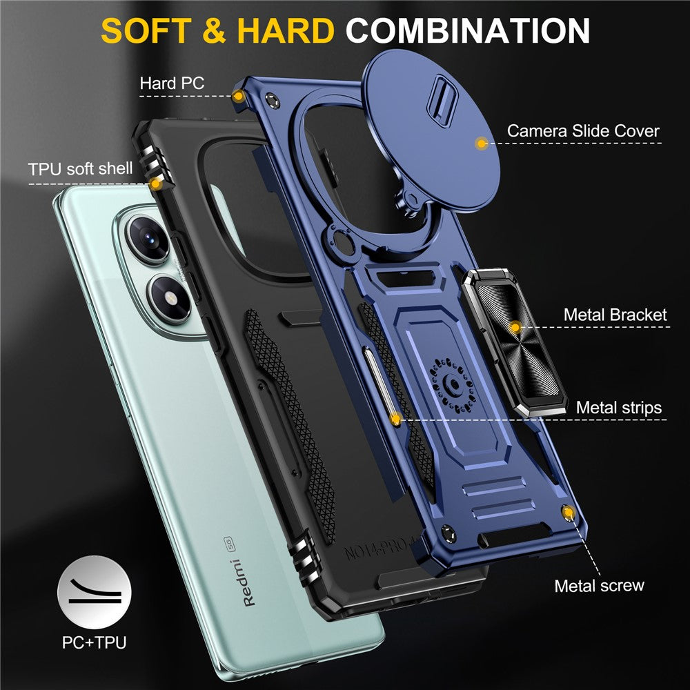 For Xiaomi Redmi Note 14 Pro 4G  /  5G Case Kickstand Slide Lens Lid PC + TPU Drop-Proof Phone Cover