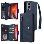 OnePlus Nord 2 5G, dragkedja, fickdesign, mobilfodral med nitspänne, PU-läder, mobilfodral med stativ, plånbok och rem