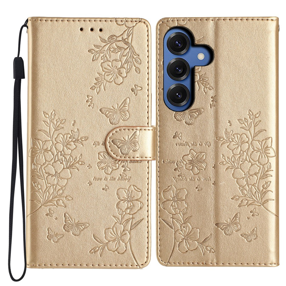 Samsung Galaxy S26+ Plånboksfodral Läderflik med Fjärilstryck och Rem