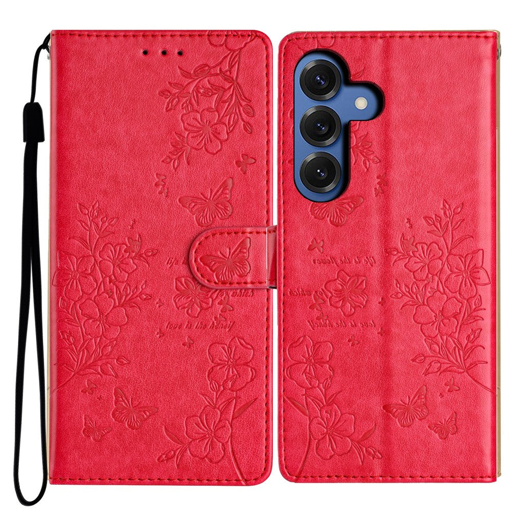 Samsung Galaxy S26+ Plånboksfodral Läderflik med Fjärilstryck och Rem