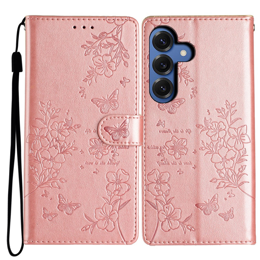 Samsung Galaxy S26+ Plånboksfodral Läderflik med Fjärilstryck och Rem