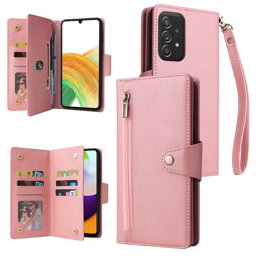 Til Samsung Galaxy A33 5G Stødsikker telefoncover Nitte Spænde PU Læder Pung Lynlåscover med Stand / Rem
