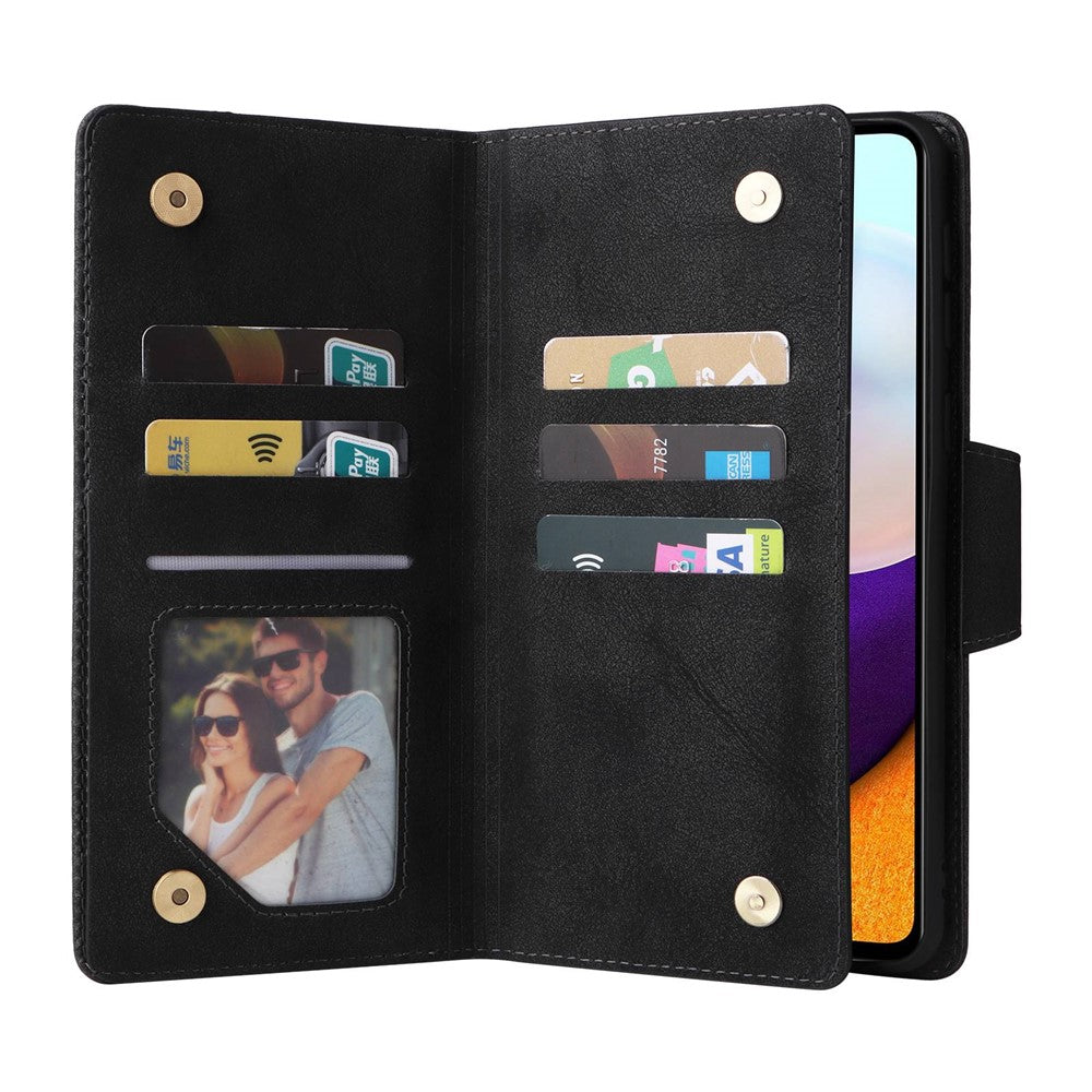 For Samsung Galaxy A53 5G Multiple Card Slots Phone Cover Rivet Buckle PU Leather Phone Case Stand Wallet with Strap