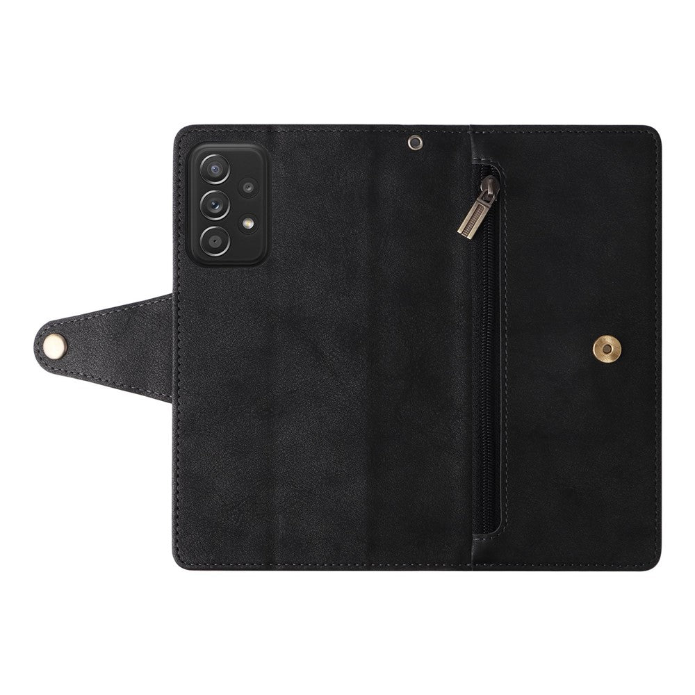 For Samsung Galaxy A53 5G Multiple Card Slots Phone Cover Rivet Buckle PU Leather Phone Case Stand Wallet with Strap