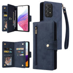 For Samsung Galaxy A53 5G Multiple Card Slots Phone Cover Rivet Buckle PU Leather Phone Case Stand Wallet with Strap
