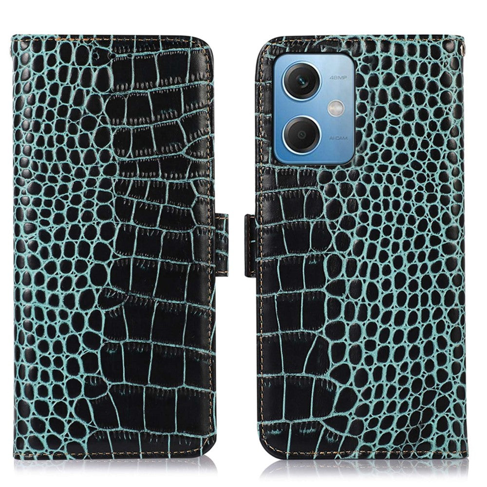 Xiaomi Redmi Note 12 5G (Global) / (Indien) / (Kina) / Poco X5 5G Krokodilstruktur Äkta Kohud Läder Plånboksfodral mobilfodral med RFID-blockeringsfunktion