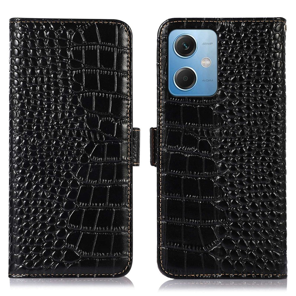 Xiaomi Redmi Note 12 5G (Global) / (Indien) / (Kina) / Poco X5 5G Krokodilstruktur Äkta Kohud Läder Plånboksfodral mobilfodral med RFID-blockeringsfunktion