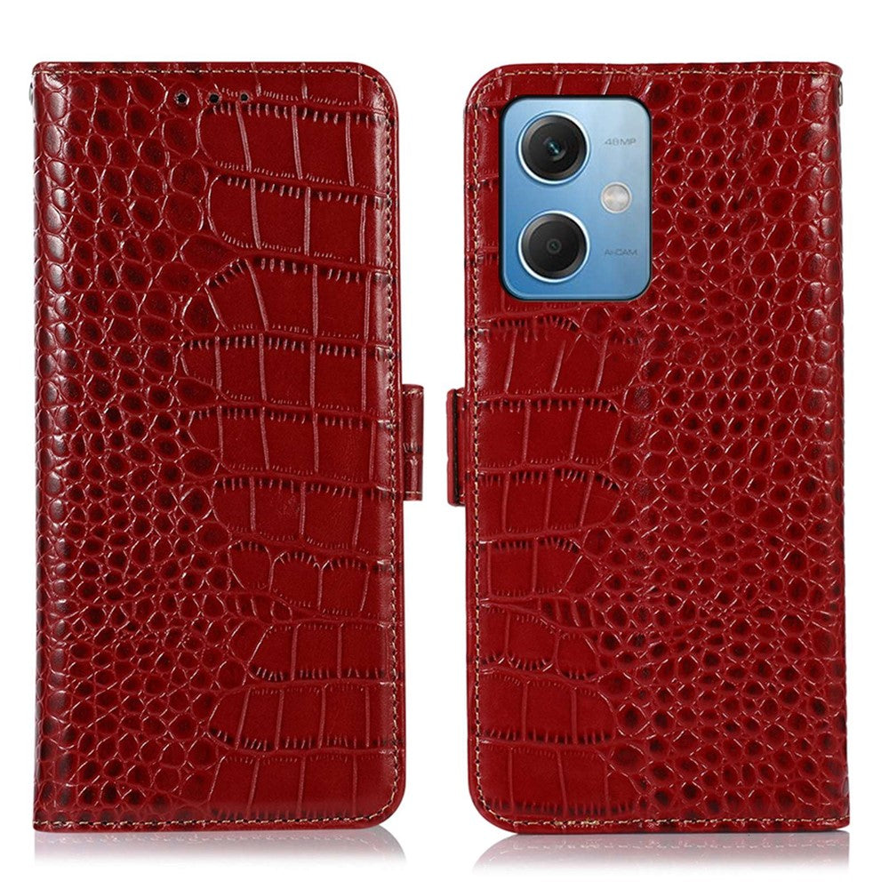 Xiaomi Redmi Note 12 5G (Global) / (Indien) / (Kina) / Poco X5 5G Krokodilstruktur Äkta Kohud Läder Plånboksfodral mobilfodral med RFID-blockeringsfunktion