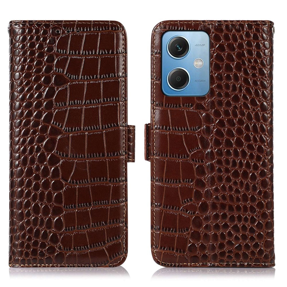 Xiaomi Redmi Note 12 5G (Global) / (Indien) / (Kina) / Poco X5 5G Krokodilstruktur Äkta Kohud Läder Plånboksfodral mobilfodral med RFID-blockeringsfunktion